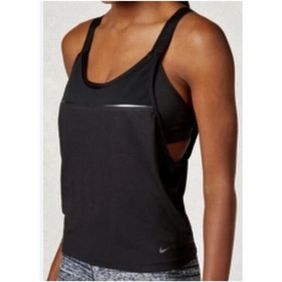 Nike Top Women's Medium Woven 2 in 1 Loose Training Sports Black Tank Open Back - Picture 1 of 7